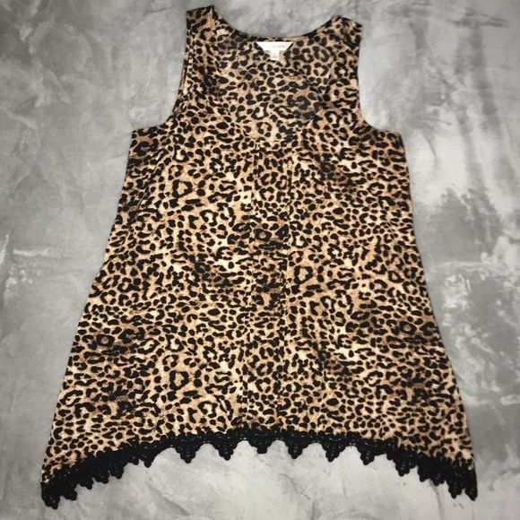 NEW Charming Charlie Leopard Animal Print Lace Trim Swing Fit Tank Top Small S - Picture 2 of 10